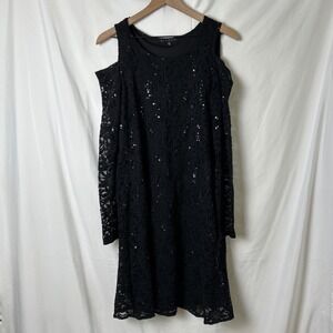 Tiana Womens Black Lace Sequin Sheer Midi Dress Size 12 Fairy Whimsygoth Party